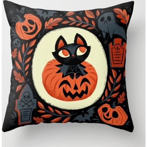 Happy Halloween Decorative Pillow Cushion Covers Square Pillowcase for Sofa Cotton Linen Pillow Cover