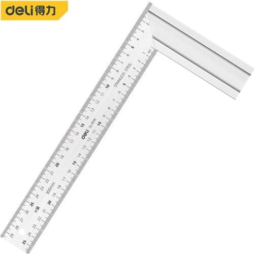 Deli 300MM Stainless Steel Square Ruler Right Angle 90 Turning Ruler Woodworking Ruler Steel Turning Ruler Measuring Tools Gauge