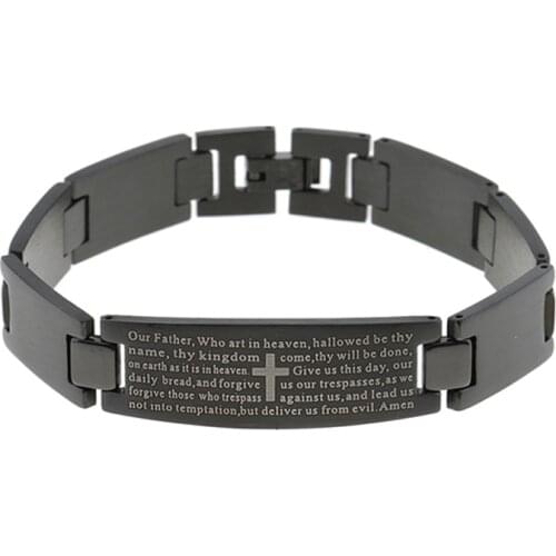 Eyecatching 2Colors Charm Cuff Wristband Stainless Steel Cross Bible Prayer