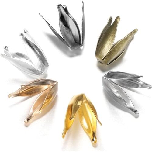 100pcs/lot Silve Gold Flowers Filigree Petal Beads Caps Findings Bulk End Spacer Charms Bead Cap For Jewelry Making DIY Supplies