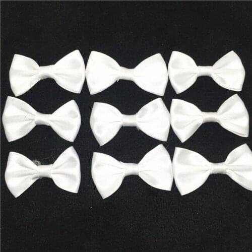 100pcs White 35x22mm Satin Ribbon Tie Bows For Doll Hair Accessories Wedding Invites Decorations Embellishments Cardmaking
