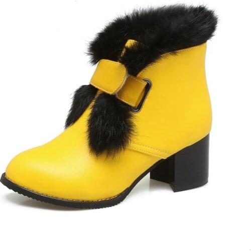 Big Size Ma'am Coarse heel Short boots Pure color Metal decoration Boot barrel High heel boots