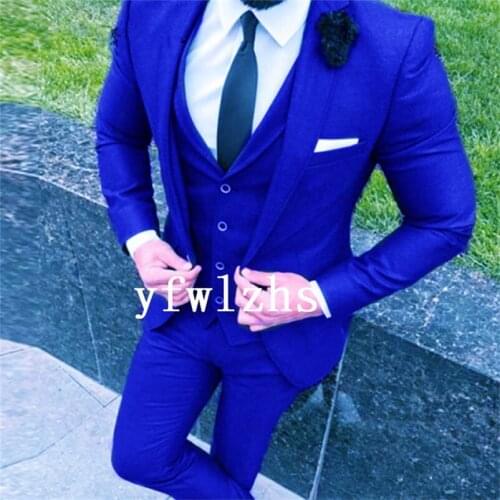 Handsome Groomsmen Peak Lapel Groom Tuxedos Wedding Dress Men Suits Blazer Prom Dinner (Jacket+Pants+Tie+Vest) A736