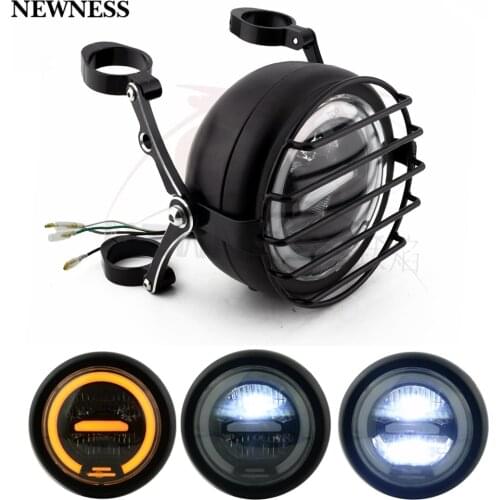 Motorcycle Retro CNC Bracket LED Headlight Lamp Running Headlight Halo For CG125 GN125 Holder For Harley Cafe Racer Honda