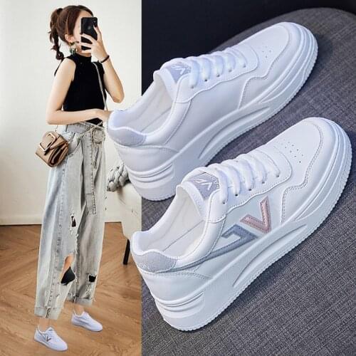 Shoes for Women White Female Sports Board Fashion Zapatillas Mujer Chaussure Femme Lace Up Platform Student Board Shoes