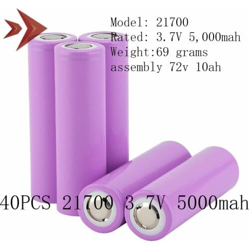 40pcs 21700 Lithium Cells 3.7v 5000mah Lithium Ion Battery For Assembly 72V 10ah 20ah Ebike Bicycle Lithium Battery Pack