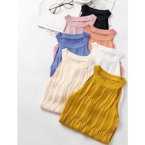 Summer knitted slim Tank Top for Women 2020 korean Cami Sleeveless Sexy halter vest Top White Black Womens loose Camisole tops