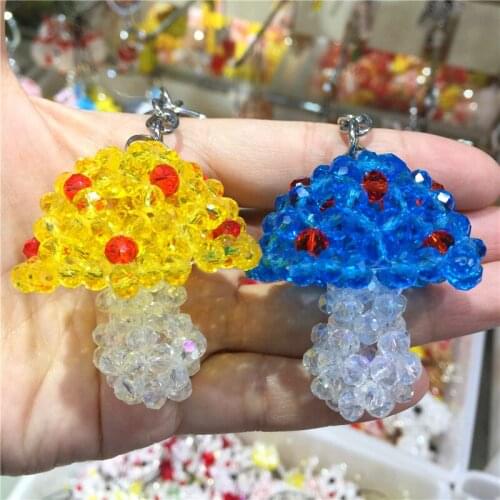 Cute Mushroom Keychain Austrian Crystal Colorful Hand Made Key Ring Gift For Women Girls Bag Pendant Charms Key Chains As Gift