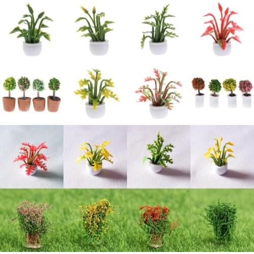 Mini Flower Potted For Green Plant In Pot Simulation Potted Plants 1:12 Dollhouse Miniature Doll House Furniture Home Decoration