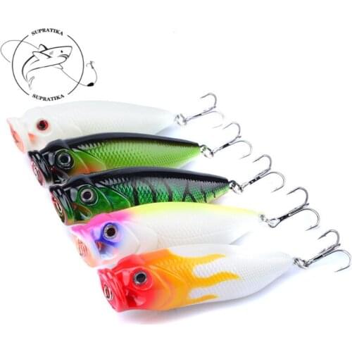 Mini Fishing Lures5Pcs/set 6# With Anchor Hook 8cm/14g Artificial Popper Plastic Hard Bait 3D Eyes Wobbler Topwater Bionic Bait