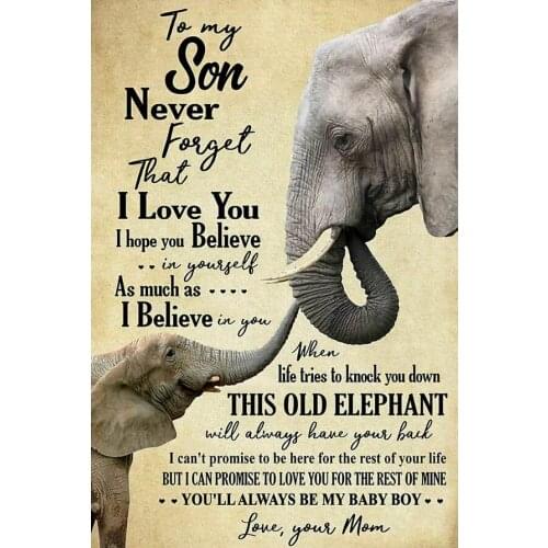To My Son From Mom Never Forget That I Love You Elephant Art Film Print Silk Poster for Your Home Wall Decor 24x36inch