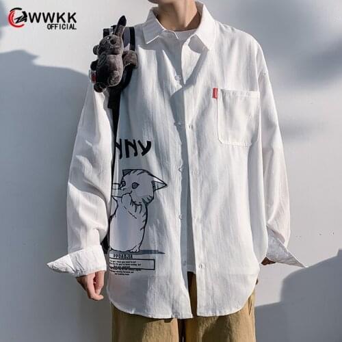 WWKK Men Harajuku Color Block printing Shirt 2021 Mens Streetwear Thick Shirts Long Sleeve Male Vintage Korean Fashions Clothes