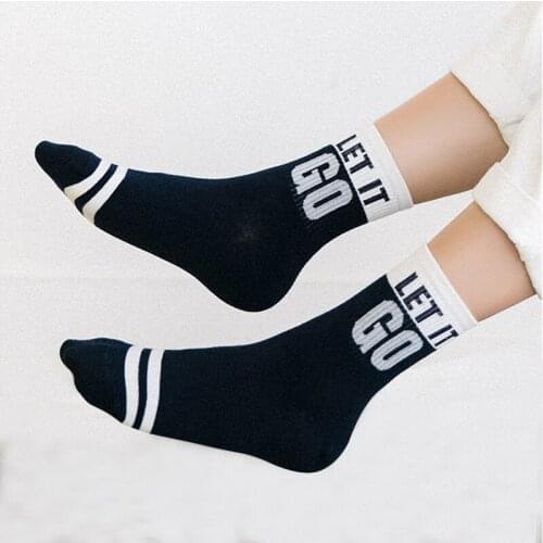New UP GO Letter and stripe women Cotton Sock Casual female Sock Simple color Harajuku cute style short socks