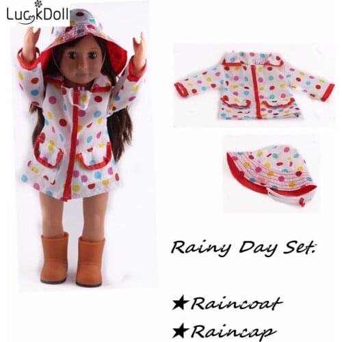 Luckdoll fashion new doll raincoat + hat for 18-inch American doll accessories, the best gift for children