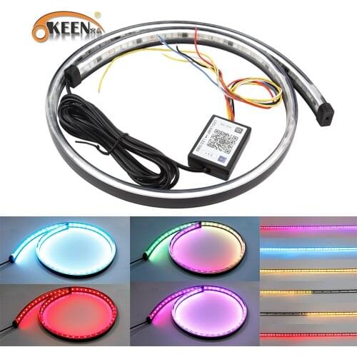 OKEEN 120CM LED Rear Tail Lights Strip For Car Streamer Brake Warning Turn Singal Lamp Auto 12V Colorful Dynamic Flow Waterproof