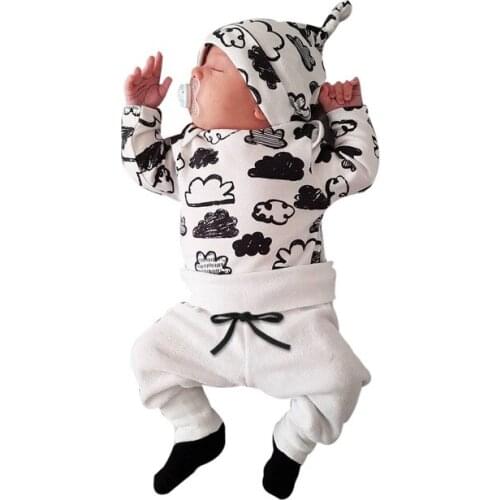 Autumn 2020 Hot selling baby boy girl clothes Fashion printing T-shirt+pants+hat 3pcs/set newborn toddler baby boy clothing set