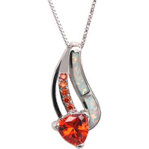 JZP0112 New Opal Pendant Necklace Fashion White Opal & 3A Orange Zircon Pendant Necklace Womens Wholesale Fashion Jewelry