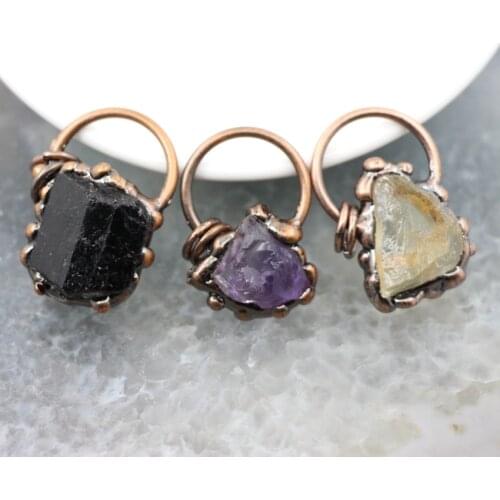 Natural Stone Citrines/Amethysts/Tourmaline Antique Brass Style Pendant,Healing Reiki Necklace For DIY Jewelry Women Gift Making