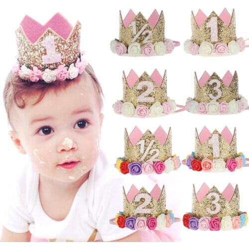 Princess Crown Shiny Glitter Felt Crown Birthday Hat Kids Pets Adults Weeding Party Accessories Solid Gold Silver Number 1 2 3