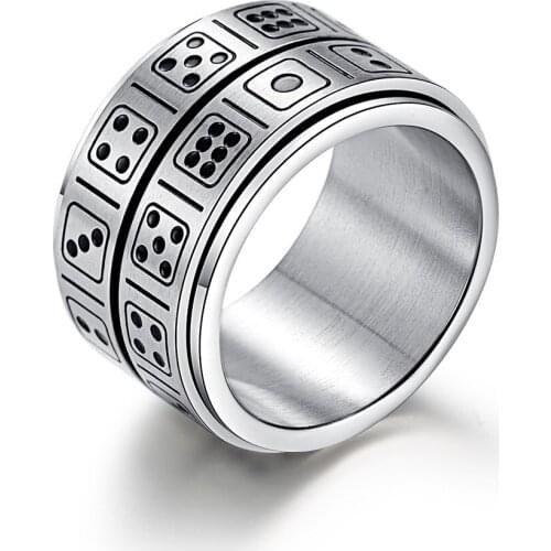 High Promotion Whole Sale Cute Gambler Dice Las Vegas Rotatable Finger Rings For Men Stainess Steel Game Props Boyfriend Present