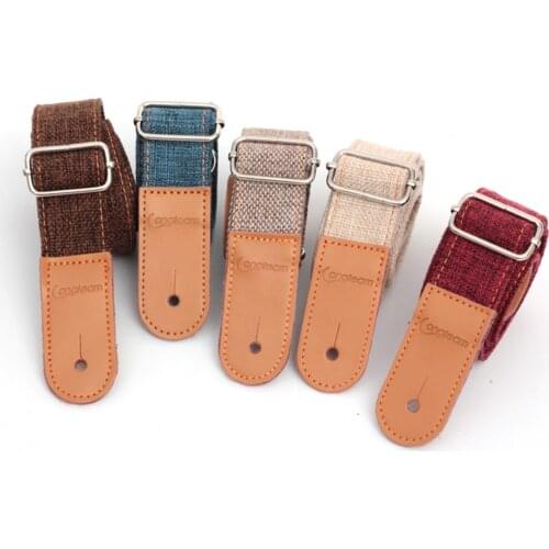 Linen Cotton Small Ukulele Guitar Strap Adjustable Belt With PU leather Ends For Ukulele Guitar Parts Accessories