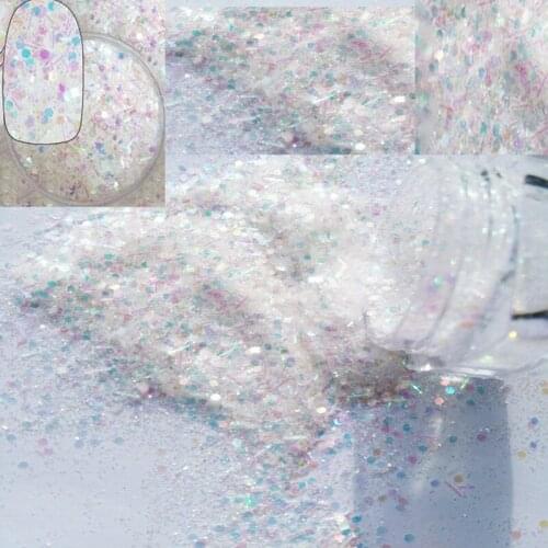 RNAK20-545002 High(5G Jar)Mixed Size Transparent White Beauty Nail Glitter Powder Acrylic Powder Sheets Nail Dust Tips Nail(AB)