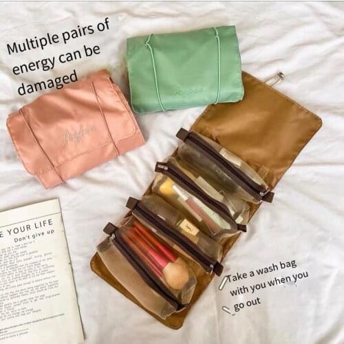 Solid color Multifunctional cosmetic bag Detachable travel toiletry bag Large capacity Women Toiletries Organizer storage bag