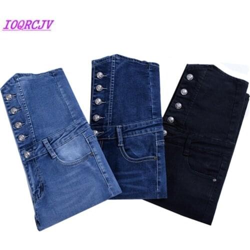 Spring Autumn Plus size Pencil trousers Womens exceed High waist Abdomen Elastic Jeans trousers Extended skinny pants B070