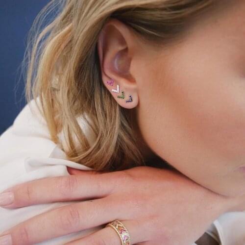 Gold vermeil 100% 925 sterling silver jewelry mimi small studs set red blue green white cz arrow earring multi piercing stud