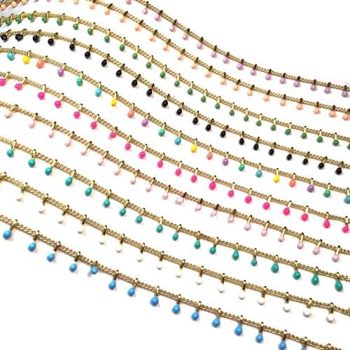 1 Meter Handmade Gold Wire Copper Chain Stone Round Beads Chains for Jewelry Making DIY Necklace Bracelet Anklet Accessories