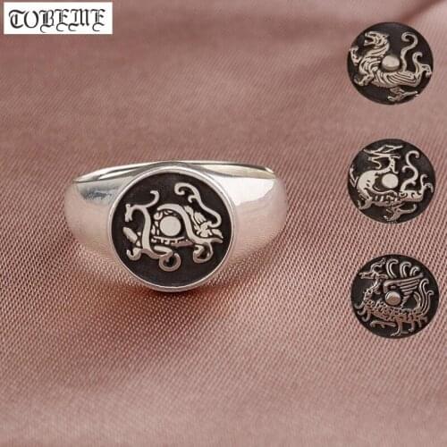 100% 990 Silver Lucky Tiger Dragon Ring the Four Mythic Animals Ring 925 Sterling Silver Good Luck Ring