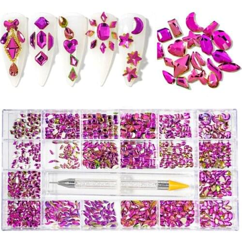 1000/7900pcs/Box Nail Art Rhinestones Multi-shape +1pc Dotting Wax Pen Flatback Crystal Accessories Glass Stones Decoration VI-9