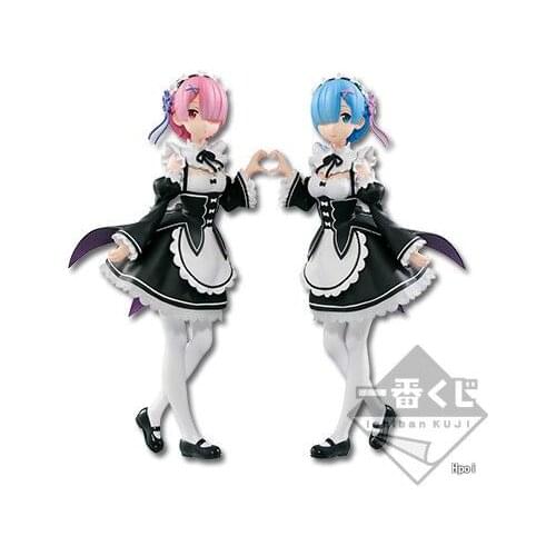 2pcs/SET 100% Geniune Japanese original action figure Re:Life in a different world from zero Rem/Ram with heart posture