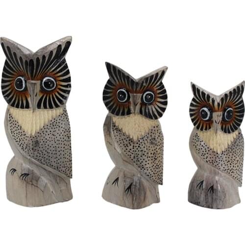 3-Piece Wooden Handcrafted Owl Sculpture, Natural Decorative Owl, Gift Home Decoration, Quality Home Decoration, Ornament