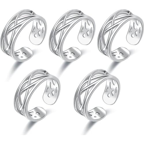 5 Pcs Mesh Weave Shape Foot Ring Jewelry Adjustable Open Finger Toe Ring Set INS Style