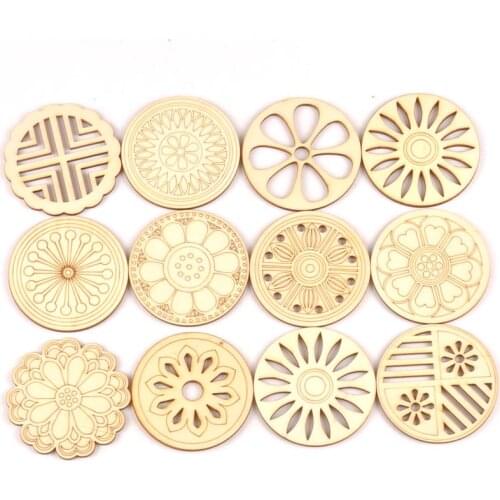 5Pcs/set 70mm Flower Round Wood Crafts Slices For DIY Scrapbookings Accessories Wooden Ornament Handicraft Home Decor M1932