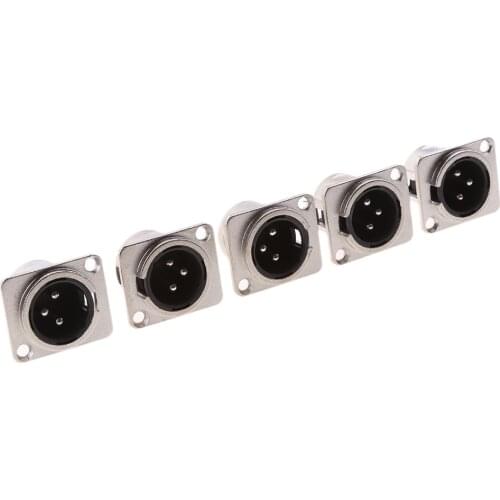 5Pcs XLR 3Pin Male Square Wall Chassis Panel Mounted Microphone Connector