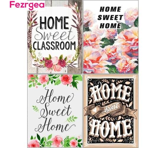 Fezrgea Full Round Diamond Painting Home Sweet Home DIY Diamond Embroidery Sale Rhinestone Picture 5D Diamond Mosaic Home Decor