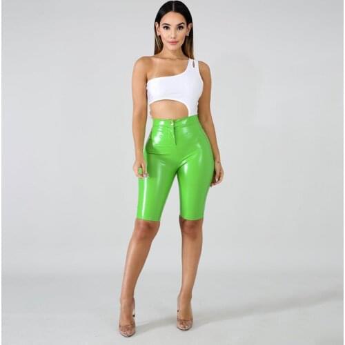 BKLD new time ladies fashion streetwear tight waist height patent leather zippers and button smooth solid color casual pants