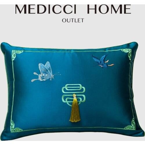Medicci Home Cushion Cover New Chinese Style Double Fly Butterfly Embroidered Bedroom Sofa Lumbar Pillow Case Shams With Tassel