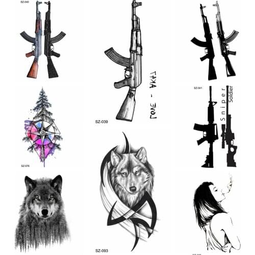 Black AK Gun Temporary Tattoo Men BATTLEGROUNDS PUBG Fake Waterproof Tatoos Women Triangle Arm Tatoo Sniper AKM AK47 M416 Weapon