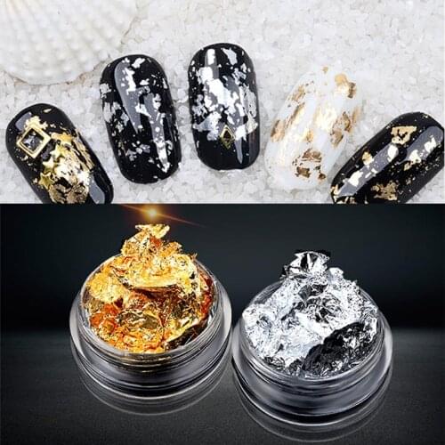 Gold Silver Irregular Aluminum Foil Paper Nail Art Sticker 3D Glitter DIY Manicure UV Gel Polish Nail Art Decoration Tools