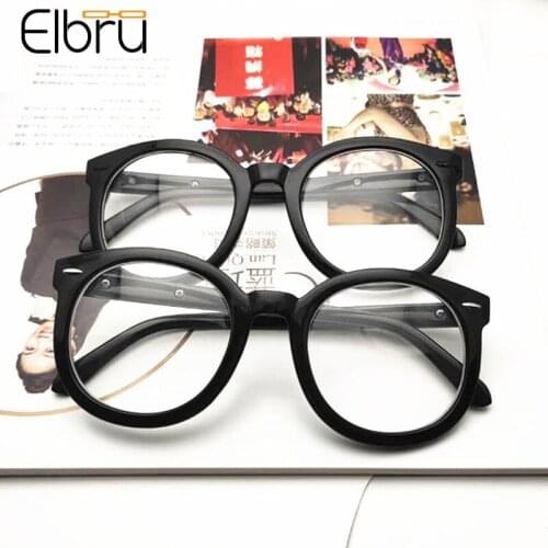 Elbru 2021 New Vintage Women Men Glasses Frame Retro Fashion Student Optical Eyeglasses Ultralight Black Frame Plain Spectacles