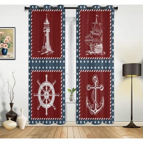 Flag Pentagram Lighthouse Anchor Window Curtains kids bedroom decor Curtain Home Decor Kitchen Decor Curtain Panels