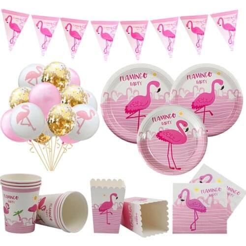 Flamingo Party Decor Tropical Hawaiian Luau Party Supplies Balloons Paper Cup Plates Straw First Birthday Party Decorations Kids