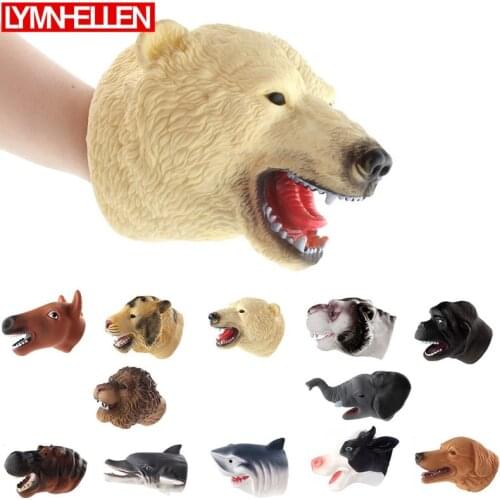 Wild Animal Head Hand Puppet Shark Lion Tiger Polar Bear Elephant Dolphin Dog Leopard Gloves Figure Model Child Kids Toys Gifts