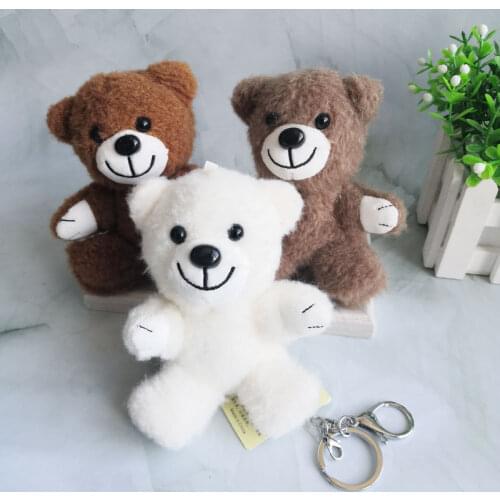 Hot new Creative cute Smiling little hug bear Bag Keychain baby bed Pendant stuffed soft Soothing doll 12cm kids christmase gift