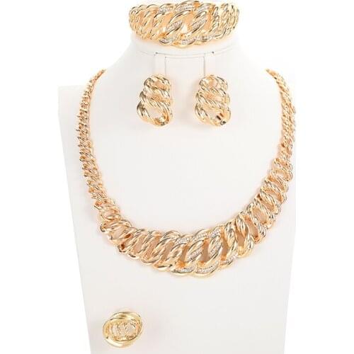 Hotsale Dubai Gold Jewelry Sets Nigerian Wedding African Beads Crystal Bridal Jewellery Set Rhinestone Ethiopian Jewelry parure