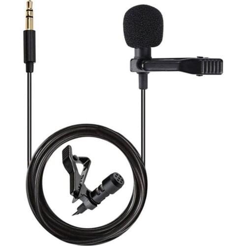 Besegad Clip-on Computer PC Lavalier Microphone with PU Pouch for Voice Recording Broadcast Online Teaching Meeting 1.5m Length