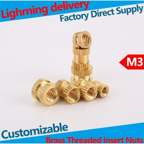 Brass Injection Insert Nut Double Oblique Knurled Copper Nut Knurled Threaded Insert for Plastic Brass Embedded Parts 100Pcs
